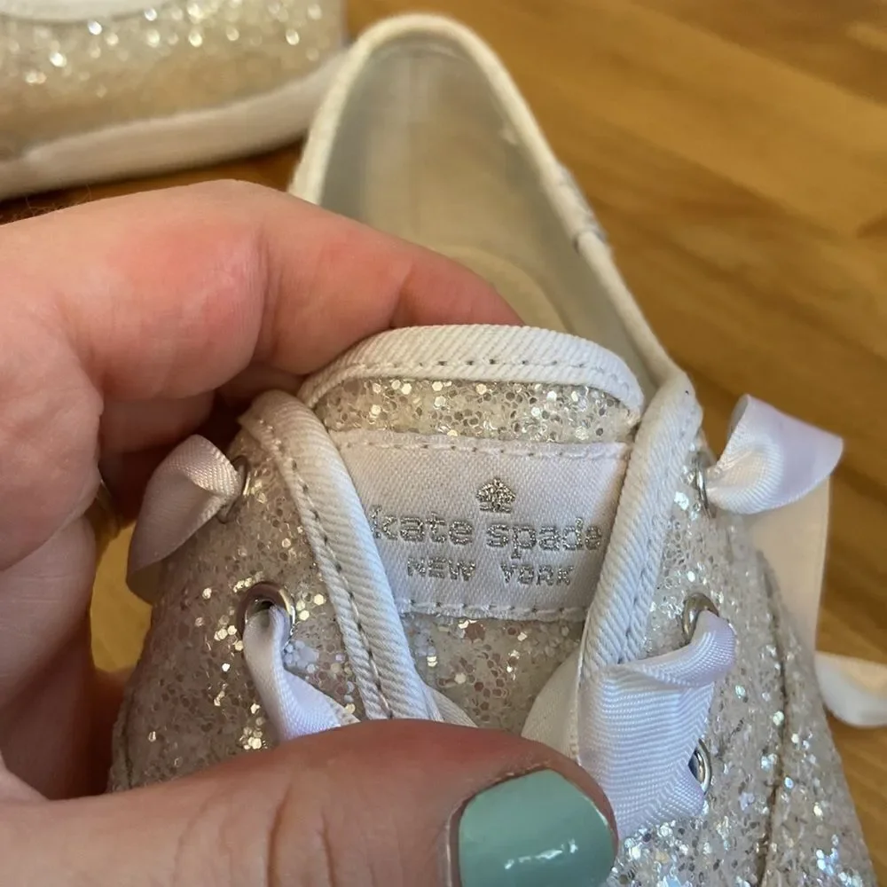 Kate Spade x Keds White Sparkle Glitter Lace Up Bridal Sneakers Size 6